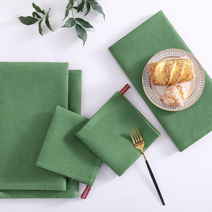 Homaxy 100% Cotton Waffle Weave Kitchen Towels - 4 Pack Soft and Absorbent Dish Towels - 16 x 26 Inches Quick Dry Hand Towels - Grass Green