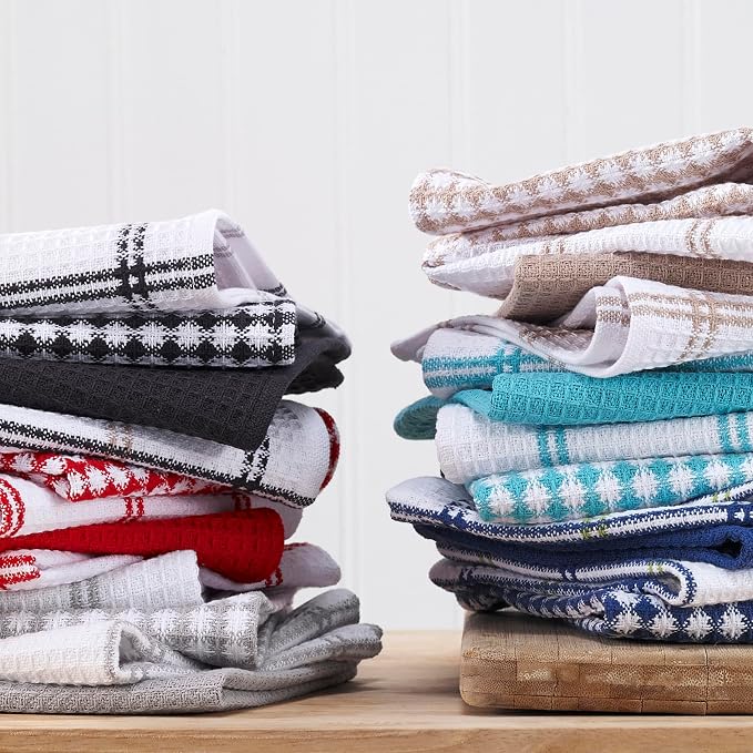 T-Fal Premium Waffle Dish Cloths: Highly Absorbent, Super Soft Long Lasting - 100% Cotton, 12"x13" Towel for Cleaning & Drying, (8-Pack), Sand