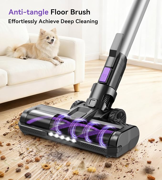 S10 Cordless Vacuum Cleaner, 55Kpa 60mins Lightweight Stick Vacuum with Powerful Suction for Home, Rechargeable, Self-Standing, Handheld Vacuum Cleaners for Hardwood Floors, Carpets, Violet