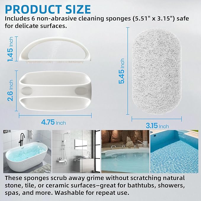 CALPALMY (6-Pack) Professional Sealer Applicator Pad with Handle, Non-Scratch Scrubbing Pads Perfect for Cleaning to All Natural Stone and Tile Like Marble, Granite, Concrete & Slate