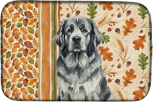 Caroline's Treasures Gray Newfoundland Heirloom Fall Dish Drying Mat Absorbent Dish Drying Mat Pad for Kitchen Counter Dish Drainer Mat for Countertop, 14 x 21", Multicolor
