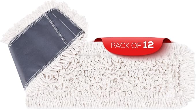 Kleen Handler 36" Commercial Dust Mop Replacement Heads, 12 Pack Industrial Loop End Flat Dust Mop Pads, Washable Cotton Mop Refill for Floor Cleaning, Natural
