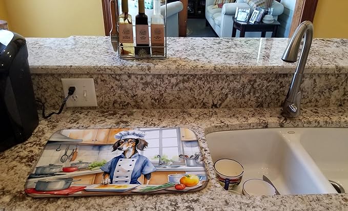 Caroline's Treasures DAC6318DDM Saluki The Chef Dish Drying Mat Absorbent Dish Drying Mat Pad for Kitchen Counter Dish Drainer Mat for Countertop, 14 x 21", Multicolor