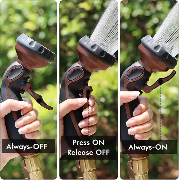 RESTMO Hose Nozzle with Easy Self-Lock Trigger, Heavy Duty Metal Water Hose Sprayer with 9 Spray Patterns and On/Off Valve, High Pressure | Thumb Flow Control, Ideal for Outdoor Lawn & Plant Watering