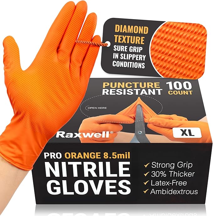 Raxwell Nitrile Disposable Gloves - Puncture-Resistant Work Gloves - Diamond Grip for Food Prep, Cleaning & Cooking
