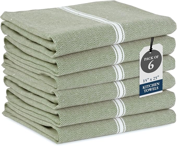 LANE LINEN Kitchen Towels Set - 100% Pure Cotton Dish Towels for Kitchen, Super Absorbent Kitchen Hand Towel, Tea Towels, Soft & Durable Dish Cloths, Pack of 6 – 14”x25”, Olive