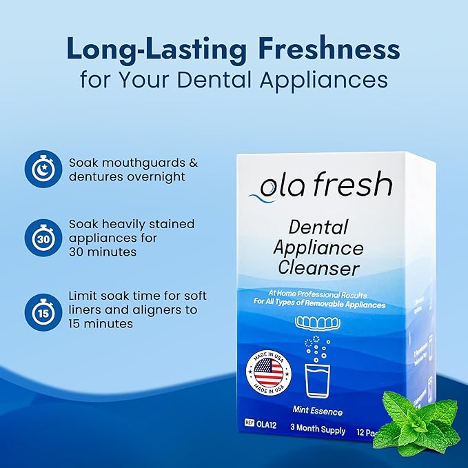 TCS Fresh Retainer Cleaner – Powder Solution for Denture, Aligner, Nightguard, Mouthguard & Retainer – Mint Essence Flavor, 12 Packets (3 Month Supply)