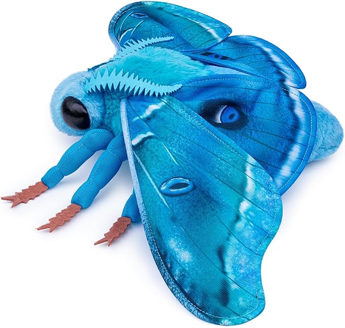 Moth Stuffed Animals Toy, Lifelike Blue Moths Plush 11in, Realistic Soft Big Wing Plushies Figure Gift Collection for Kids