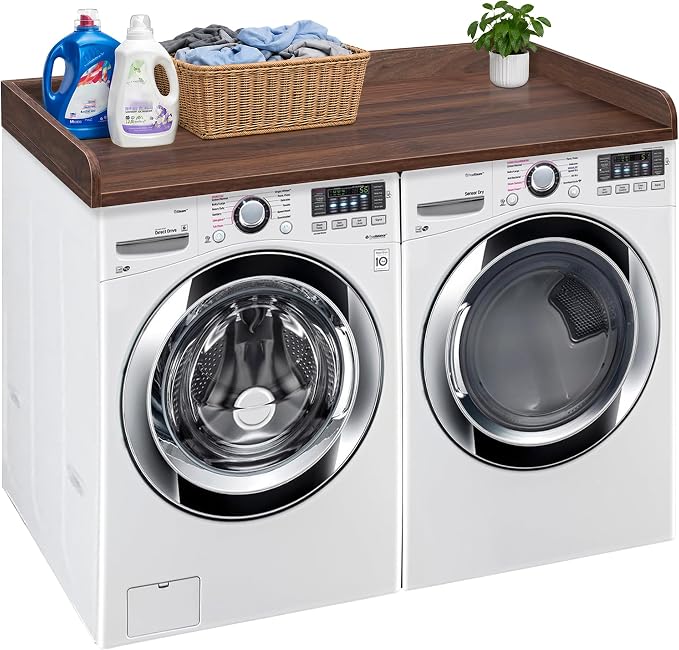 Royxen Washer Dryer Countertop with Solid Wood Core,54“W x 27.5D Laundry Countertop with Edge Rails,Washer and Dryer Topper for Laundry Room Organization(Walnut)
