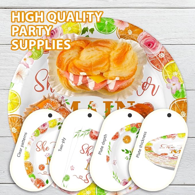 96Pcs She Found Her Main Squeeze Party Decorations Lemon Bridal Shower Plates and Napkins Citrus Decorations for Citrus Lemonade Orange Spring Fruit Bachelorette Wedding Party Supplies Serves 24