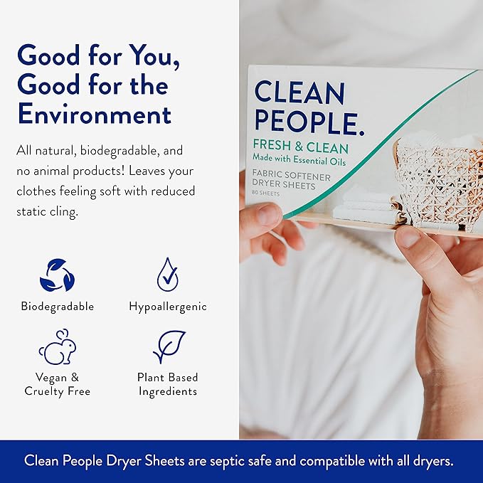 Clean People Ultra Concentrated Laundry Detergent Strips & Fabric Softener Sheets - Plant-Based, Eco Friendly Laundry Detergent 96ct & Dryer Sheets 160ct (Fresh Scent)