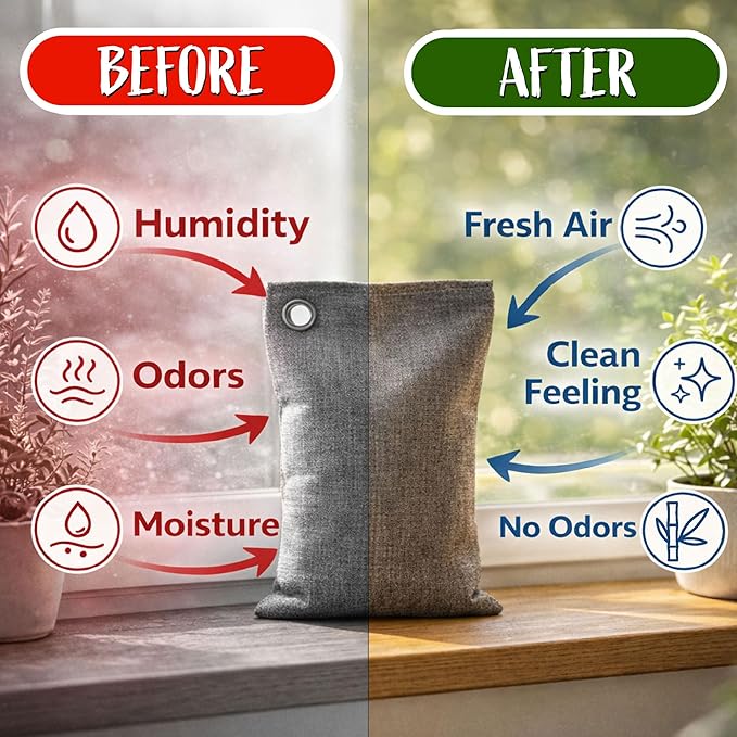 100g Bamboo Charcoal Bags (Pack of 10 Bags) - Activated Charcoal Odor Absorber - Reusable Bags for Homes, Cars, Closets, & Shoe Odor - Absorbs Odors & Moisture - Organic Sustainable Room Air Freshener