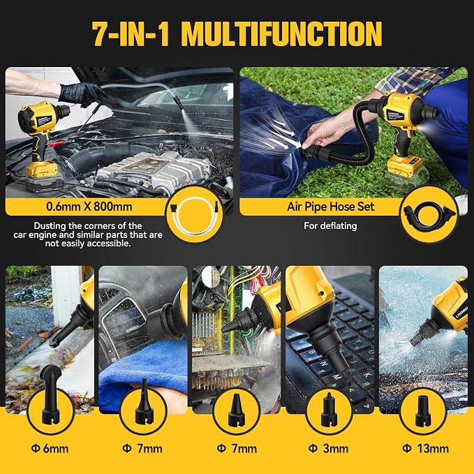 LIVOWALNY Cordless Dust Blower Compatible with Dewalt 20V Battery, Leaf Blower Brushless Handheld Sawdust Blower 447 MPH/39 CFM for Garages, Sawmill Room, Workshop Cleaning (No Battery)