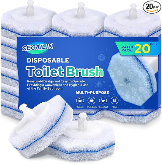 Cecailin® 20pcs Disposable Toilet Brush. Toilet and Bathroom Cleaning. Disposable Toilet Bowl Cleaners. Toilet Brush Head. Compatible with Most Toilet Brushes