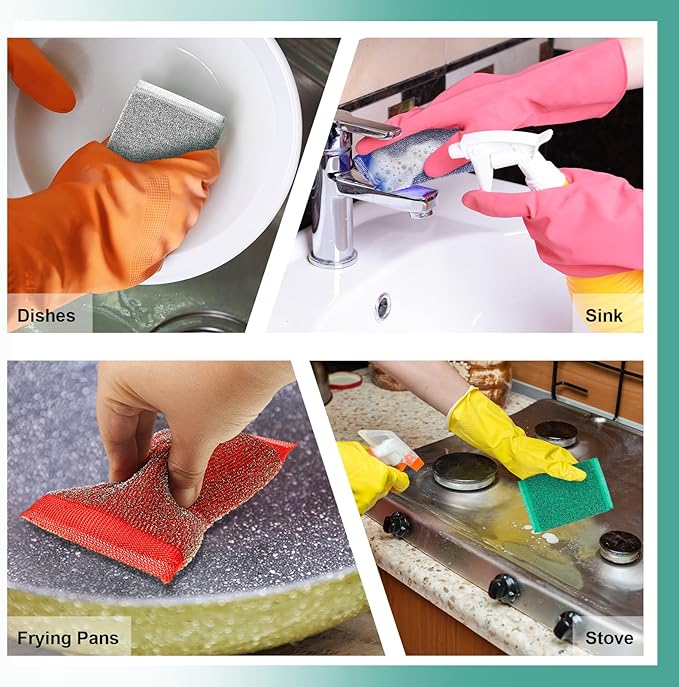 Thyle 24 Pack Steel Scrub Sponges for Dishes Non Scratch Scouring Multi Use Metal Scrubber Heavy Duty Dish Wash Kitchen Sponge for Pot Dish Washing Hard Surface Cleaning (Multicolored)
