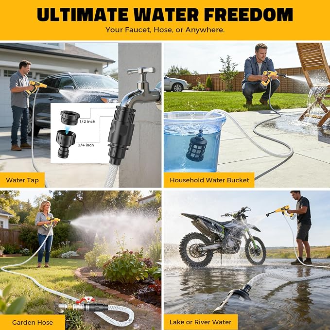 Ecarke 1200PSI Cordless Portable Washer Compatible with DeWalt 20V Batteries, 6-in-1 Nozzle Foam Cannon for Car Floor (Tool Only, No Battery Included)
