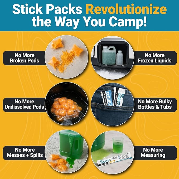 Unique RV Digest-It Ultra Stick Pack, 50 Count, Extra-Strength RV Toilet Treatment, No-Mess, Pre-Measured, Grab-n-Go Bio-Enzymatic Black Tank Treatment, Eliminates Odor and Prevents Clogs