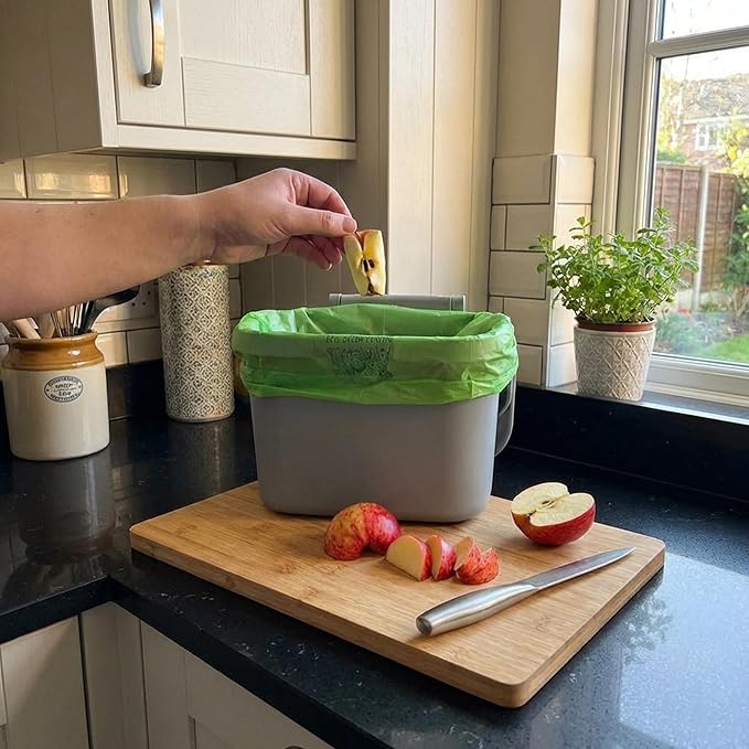 Eco Green Living 6 Litre Compostable Bin Liners, Plastic Free & Recyclable Caddy Bags for Food Waste, Leak Resistant Small Bin Liners, 36 x 66 cm - Six Pack (180 Bags)