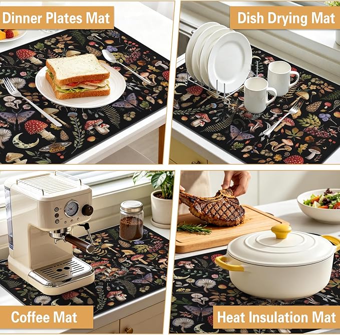 Kitchen Countertop Dish Drying Mat,Super Absorbent Coffee Bar Mat for Maker Espresso Machine, Anti-Slip Accessories for Kitchen Countertops 24x18 Inch