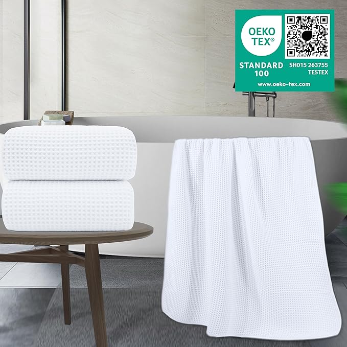 POLYTE 430 GSM Microfiber Quick Dry Lint Free Bath Sheet, 70 x 35 in, Set of 2 (Waffle Weave)