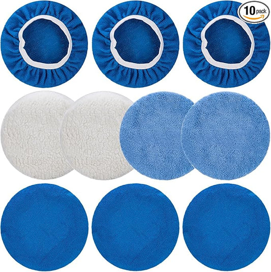 THINKWORK 10 Pcs Car Polishing Pad - 10 Inch Buffing Pad, Microfiber Wax Applicator Pad, Wool, Coral Fleece