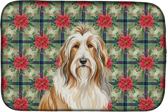 Caroline's Treasures Fawn Bearded Collie Christmas PoinsettIas Dish Drying Mat Absorbent Dish Drying Mat Pad for Kitchen Counter Dish Drainer Mat for Countertop, 14 x 21", Multicolor
