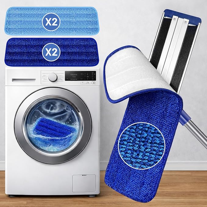 Microfiber Flat Mop for Hardwood Floors | 4 Washable Pads, 55" Professional Stainless Steel Handle, 360° Swivel, Wet/Dry Use for Tile, Laminate, Vinyl, Wall.