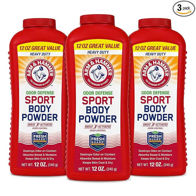 Arm & Hammer Sport Body Powder, Powder for Men and Women, Fresh Feeling, Talc Free, Aluminum Free Odor Defense with Baking Soda (3 Pack)