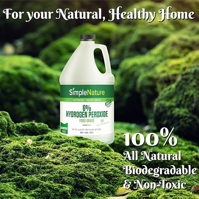 SimpleNature 6% Food Grade Hydrogen Peroxide Solution - 2 Gallons - Natural Multipurpose Cleaner - Made in USA - Ideal for Commercial, Residential, Kitchen, Bath, Laundry, and More