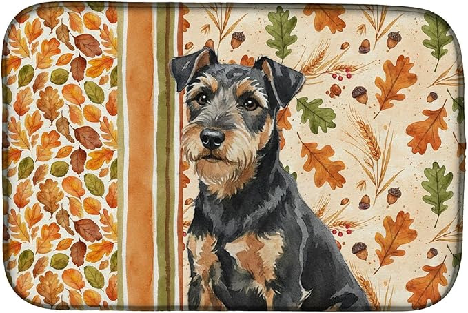 Caroline's Treasures Black and Tan Lakeland Terrier Heirloom Fall Dish Drying Mat Absorbent Dish Drying Mat Pad for Kitchen Counter Dish Drainer Mat for Countertop, 14 x 21", Multicolor