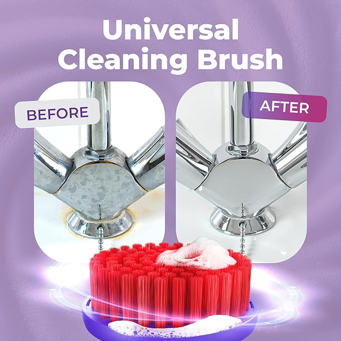 Synoshi PRO Electric Spin Scrubber & Round Brush Heads (2 Units) Set, Bathroom and Shower Cleaning, Shower, Bathtub, Kitchen Cleaning