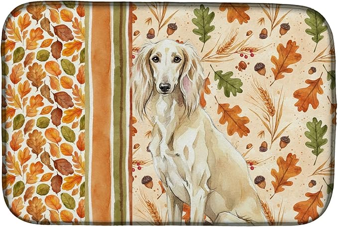 Caroline's Treasures Cream Saluki Heirloom Fall Dish Drying Mat Absorbent Dish Drying Mat Pad for Kitchen Counter Dish Drainer Mat for Countertop, 14 x 21", Multicolor