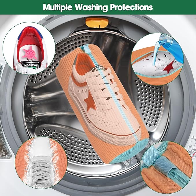 Shoe Washing Machine Laundry Bag - 2 Pack Shoe Cleaner for Gym Tennis Athletic Sneaker and Canvas Flats with Zipper Protection Design, 10 Washer Balls, Reuseable, Durable, Large Size for Most Footwear