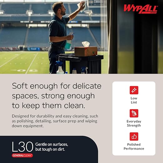 WypAll GeneralClean L30 Cloths Heavy Duty Cleaning Wipes (05816), Pop-Up Box, Strong and Soft Bulk Paper Wipers, White (6 Packs of 120 Sheets, 720 Sheet Total)