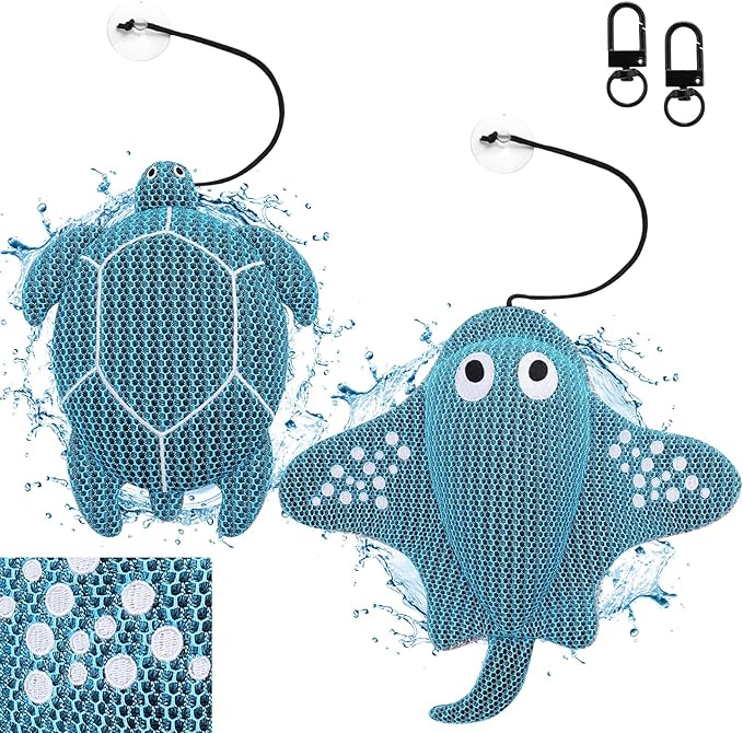 2 Pack Hot Tub Scum Absorber, Reusable Washable Scum Hot Tub Sponge for Spa Pool Cleaner Oil Absorbing Adults, Turtle Devilfish