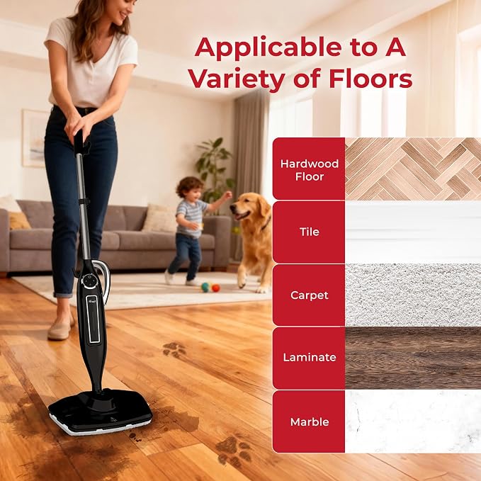 Rosewill 11-in-1 Steam Mop, 260°F Handheld Steam Cleaner, 1200W Detachable Steam Mops for Floor Cleaning, Removable Tank, Multi-Purpose Steamer for Hardwood, Tile, Grout, Furniture - Black