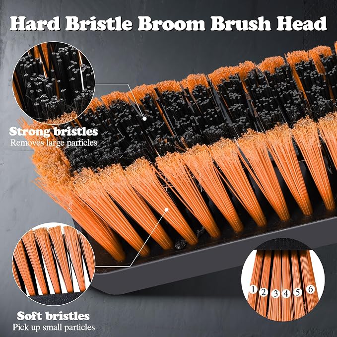 MASTERTOP 24" Heavy Duty Push Broom with Ultra-Sturdy Adjustable Handle, 6-Layer Stiff Bristles Garden Yard Broom, Outdoor Sweeping Brush for Garage, Patio, Driveway, Warehouse, Deck, Tile & Concrete