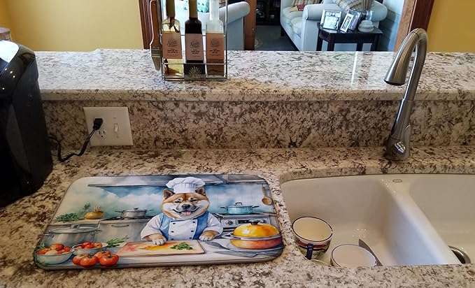 Caroline's Treasures DAC6182DDM Akita The Chef Dish Drying Mat Absorbent Dish Drying Mat Pad for Kitchen Counter Dish Drainer Mat for Countertop, 14 x 21", Multicolor