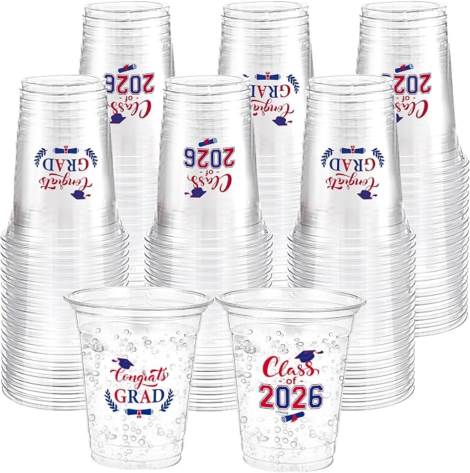 Amyhill 60 Pack 12oz Graduation Cups 2026 Graduation Decorations Disposable Plastic Cups Sturdy&Durable Drinkware for Class of 2026 Decorations Congrats Grad Party Favors Supplies (White)