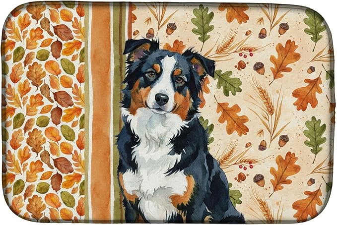 Caroline's Treasures Black Tri American Shepherd Heirloom Fall Dish Drying Mat Absorbent Dish Drying Mat Pad for Kitchen Counter Dish Drainer Mat for Countertop, 14 x 21", Multicolor