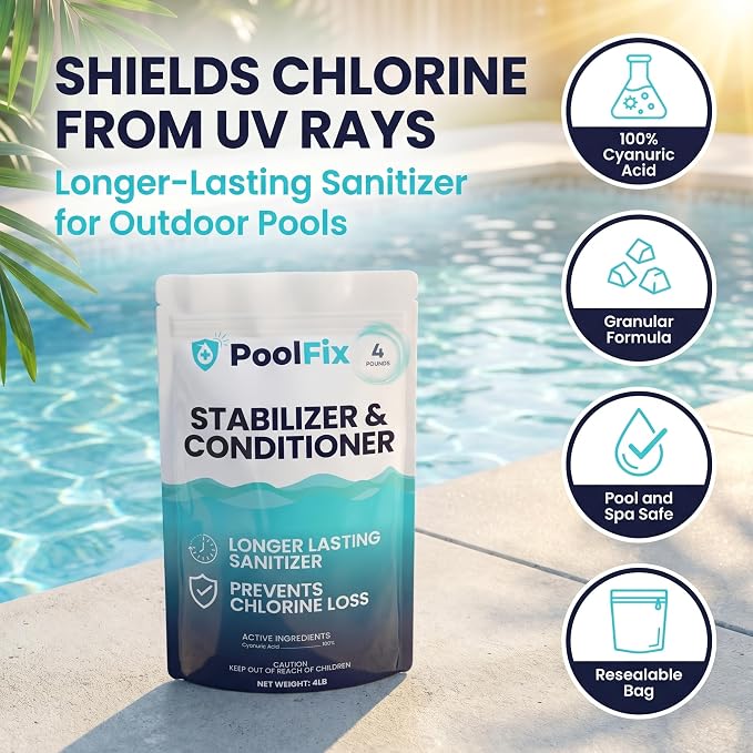 Stabilizer & Conditioner - 8lb Resealable Bag | Cyanuric Acid for Pool Water Balance, Increase Chlorine Efficiency | Long-Lasting Chlorine Stabilizer