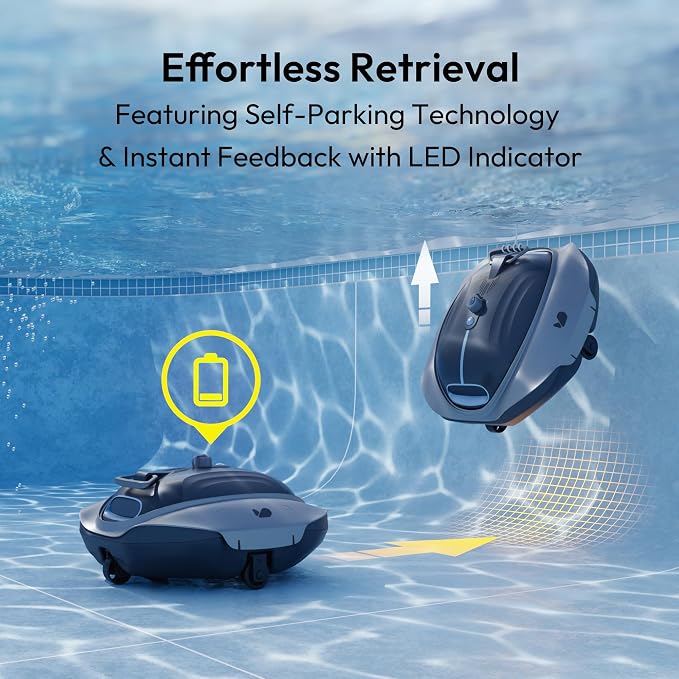 Bubot 300P Cordless Pool Vacuum, Robotic Pool Cleaner with Industry Leading Suction Power, DirtLock Tech 2.0, Auto Parking, Double Filtering for Above-Ground Flat Pools up to 850 Sq.Ft. Space Gray