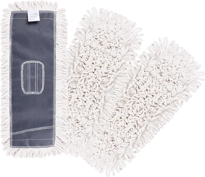 Kleen Handler 18" Commercial Dust Mop Replacement Heads, 3 Pack Industrial Loop End Flat Dust Mop Pads, Washable Cotton Mop Refill for Floor Cleaning, Natural