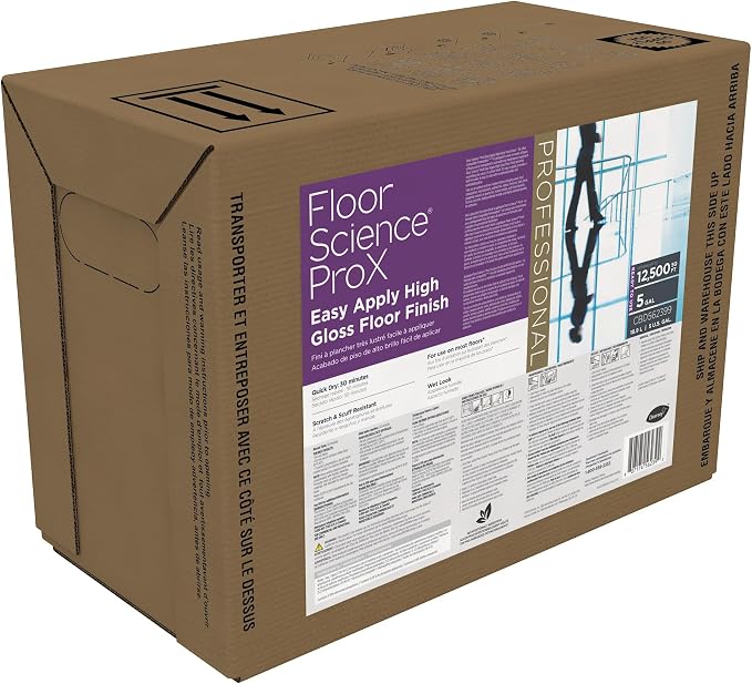 Diversey Floor Science ProX Easy Apply High Gloss Floor Finish, 5 gal | Built-in Sealer, No Buff Shine, Scuff Resistance, Black Heel Mark Removal, 20% solids