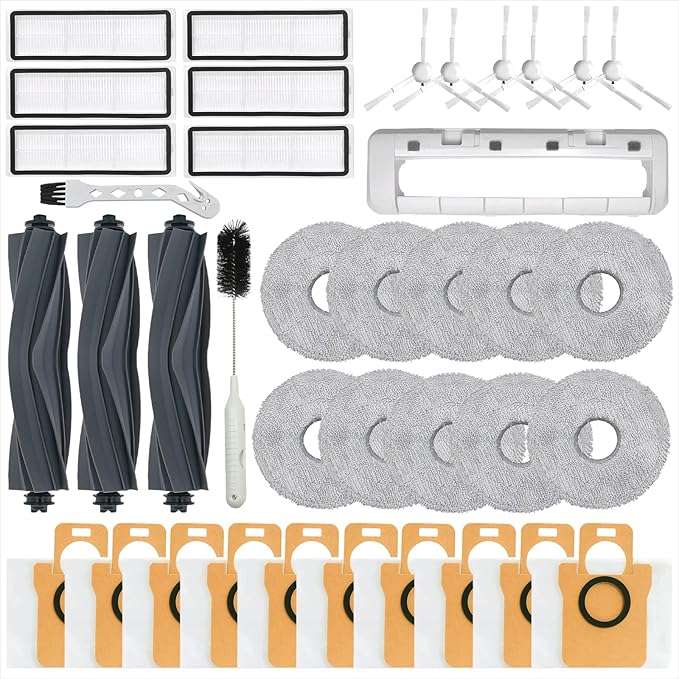 38 Pcs Replacement Parts for Dreame L10S Ultra,L10s Pro Gen2,L10S Pro,L10S Plus Vacuum Cleaner Accessories Kit,3 Main Brush,1 Main Brush Cover,10 Mop Pads,10 Dust Bags,6 Side Brush,6 Filter