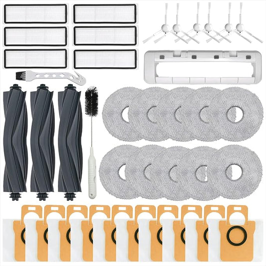 38 Pcs Replacement Parts for Dreame L10S Ultra,L10s Pro Gen2,L10S Pro,L10S Plus Vacuum Cleaner Accessories Kit,3 Main Brush,1 Main Brush Cover,10 Mop Pads,10 Dust Bags,6 Side Brush,6 Filter