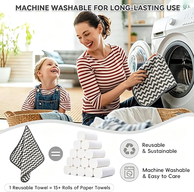 Microfiber Cleaning Cloth 6 Pack, Ultra Soft Absorbent Lint Free Reusable Kitchen Towels with Hanging Loop, 12x12 Inch Gray Dish Towels for Kitchen, Car & Household
