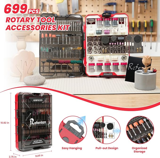 699PCS Rotary Tool Accessories Kit, 1/8" Shank Rotary Tool Bit Compatible with Dremel, Universal Attachments for Cutting, Sanding, Polishing, Grinding, Drilling