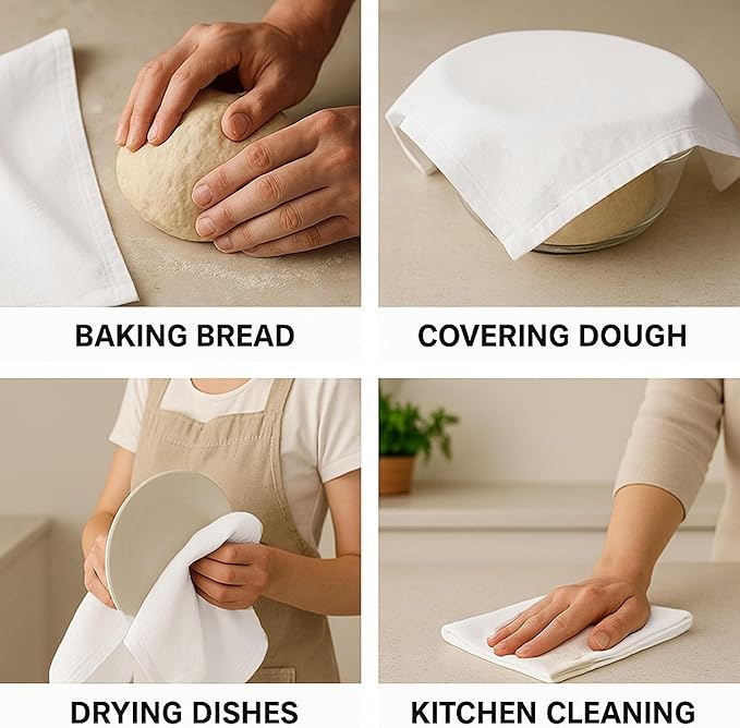 Flour Sack Tea Towel for Crafts | Kitchen Dish Cotton Blank Towel for Embroidery | Baking Bread Proofing Linen Cover | Thick Absorbent Quick Dry | 4 Pack 33"x38" White