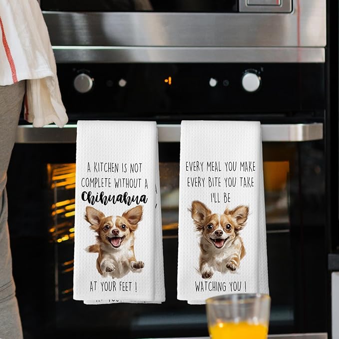 Chihuahua Dog Kitchen Towels Set of 2, Funny Dog Kitchen Decor, Dogs Gifts for Women Men Hand Towel, Pet Owner Gift Decorative Tea Towels Dish Towel 16x24 Inch